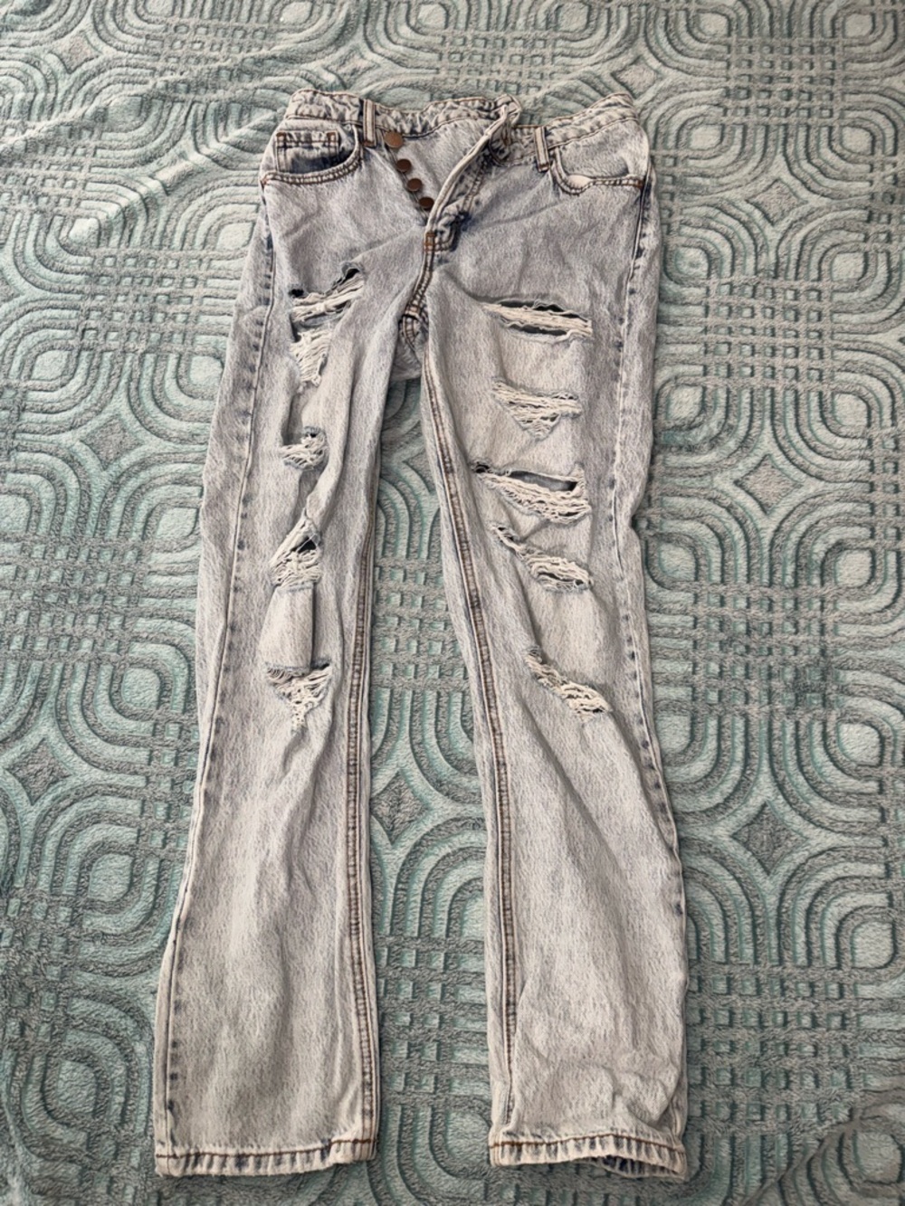 Gilded Intent Light Gray Distressed Straight Leg Jeans